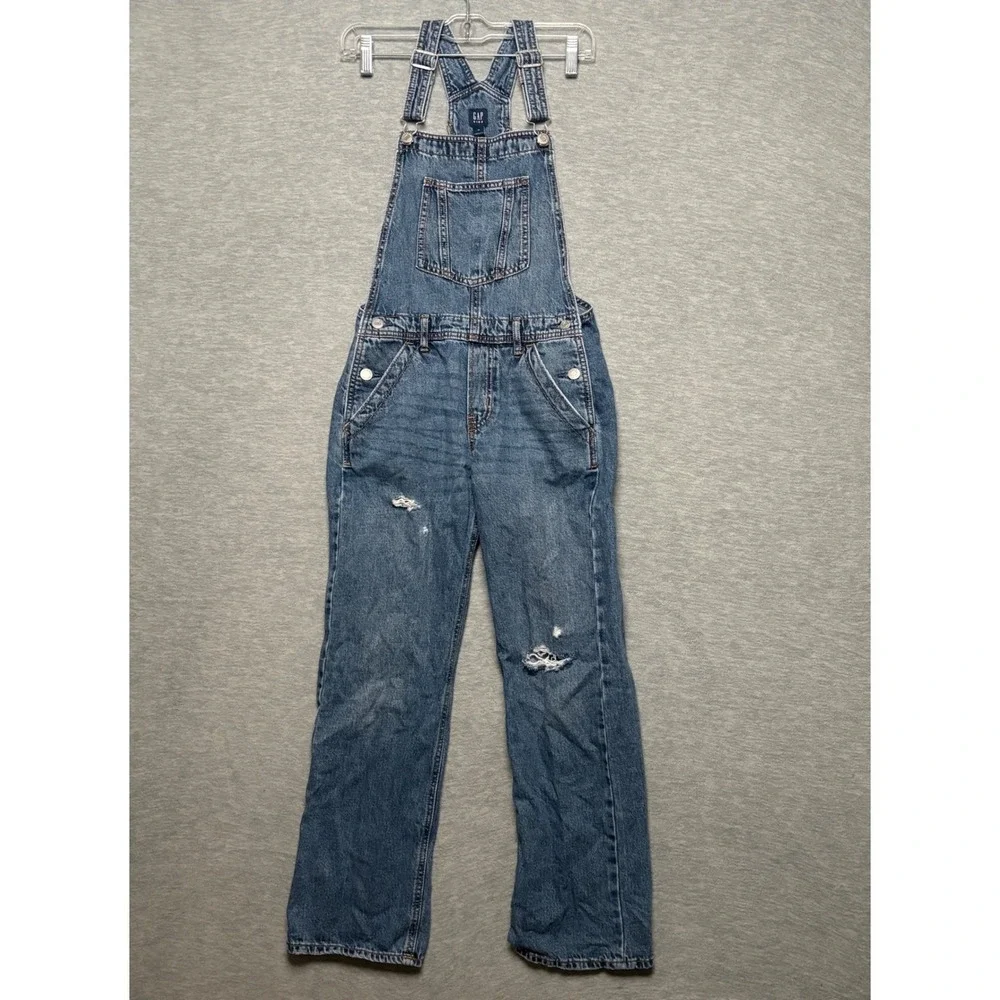 GAP Denim Loose Straight Overalls Adjustable Straps Distressed Kids XL